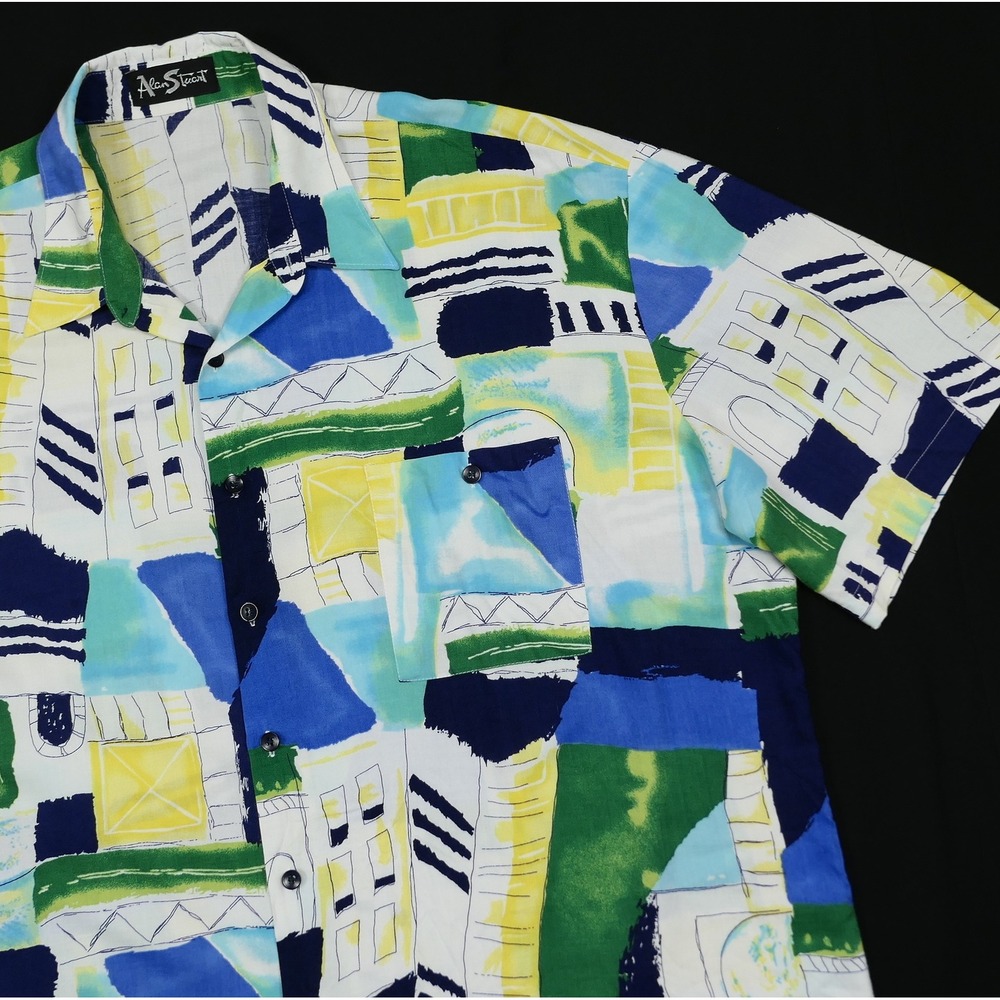VTG Alan Stuart Mens 3XL Abstract Geometric S/S Button Down Shirt Multi Color